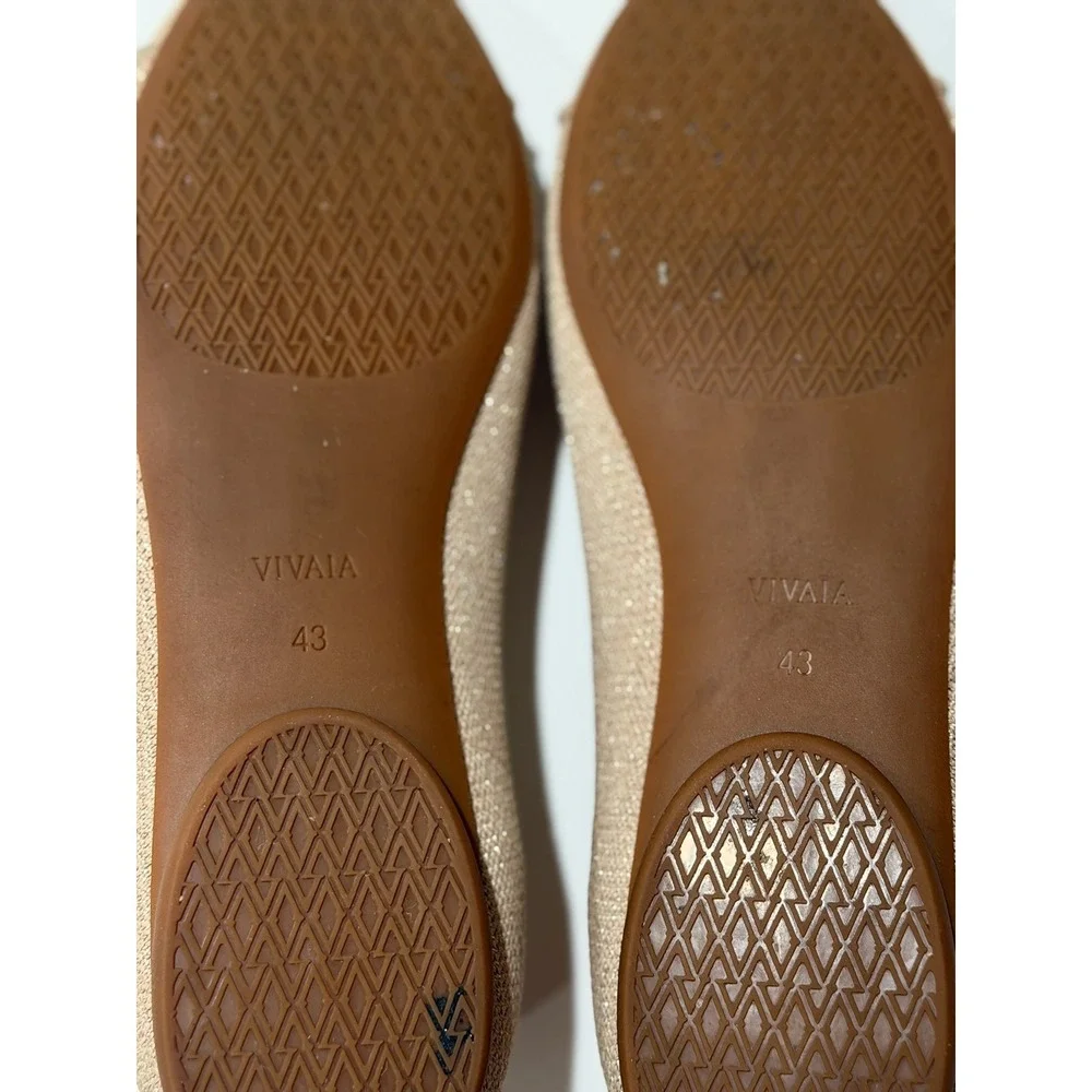 Vivaia Margot Mary Jane Shimmer Knit Pointed Toe Flats Almond Tan Womens 11 EU43
